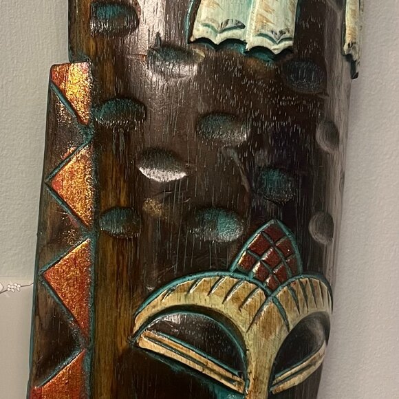 Vtg 1990s Hand Carved Wooden Indonesian Jenggot Wall Mask with Elephant Design - Picture 2 of 4